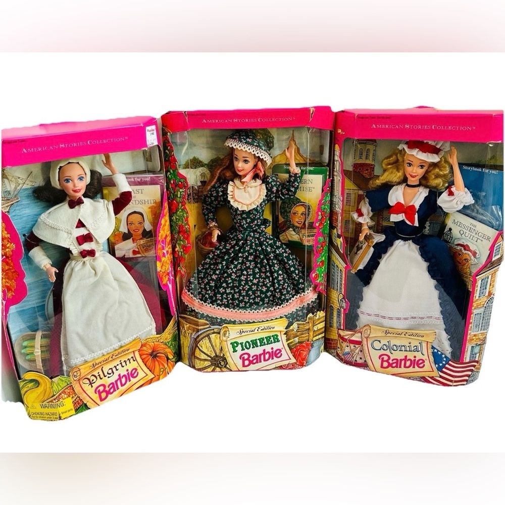 VTG 1994 Barbie American Stories Collection-Pioneer, Colonial, Pilgrim-Lot Of 3